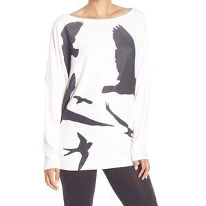 New Go Couture Flocking Birds Print Tunic Sweater
